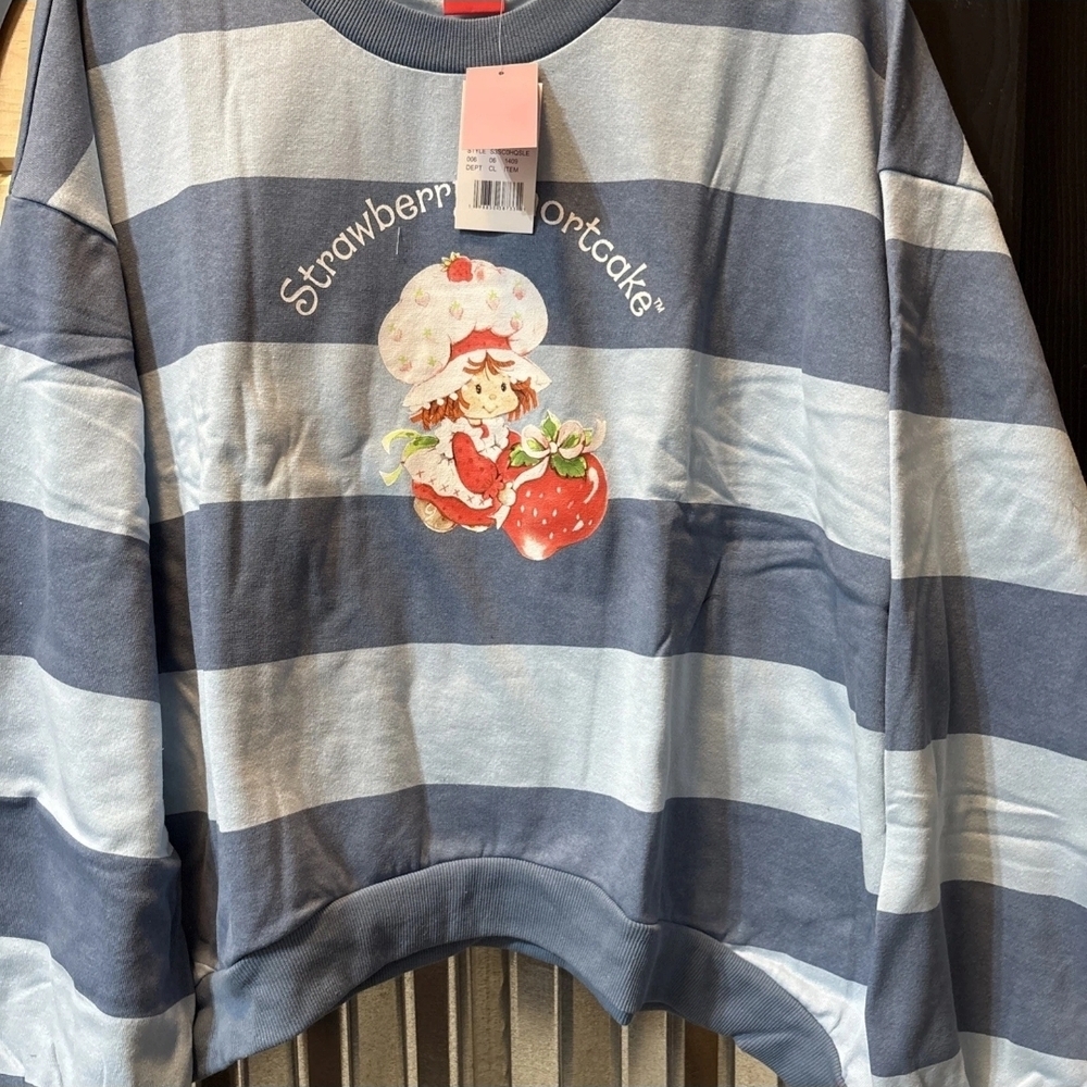 Strawberry Shortcake Blue Striped Crewneck Sweatshirt - Picture 2 of 3
